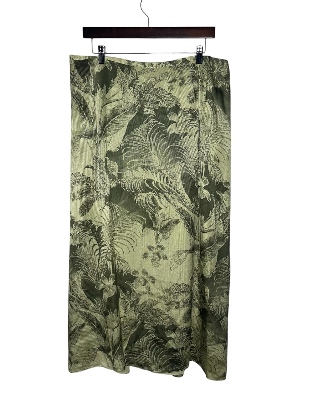 Vintage Green Boho Tropical Floral 100% Silk Midi Maxi Skirt Fairycore 90s Y2K